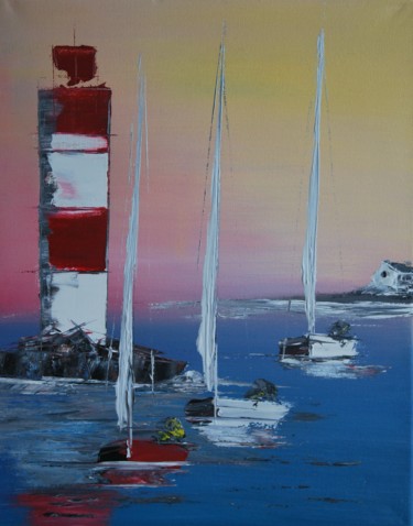 Painting titled "Sortie-du-port-596" by Patrice Butel, Original Artwork, Oil