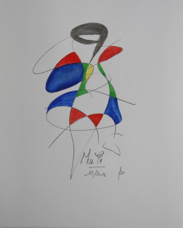 Картина под названием "Miss FR" - Patrice Butel, Подлинное произведение искусства, Акварель