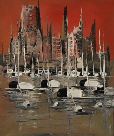 Painting titled "Sea-sail-city-650" by Patrice Butel, Original Artwork