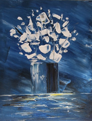 Peinture intitulée "Bouquet blanc bleu…" par Patrice Butel, Œuvre d'art originale, Huile