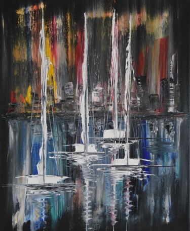 Painting titled "Sail-city-1709" by Patrice Butel, Original Artwork, Oil