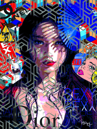 Digitale Kunst mit dem Titel "Asiat et toons" von Patrice Fligny, Original-Kunstwerk, 2D digitale Arbeit