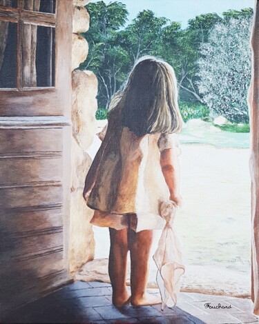 Painting titled "La Petite Fille et…" by Patrice Fouchard, Original Artwork, Acrylic Mounted on Wood Stretcher frame