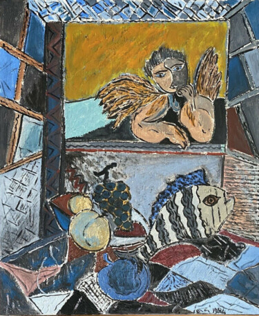 Pintura titulada ""Ange à la fenêtre"" por Patrice Giordani, Obra de arte original, Oleo Montado en Bastidor de camilla de m…