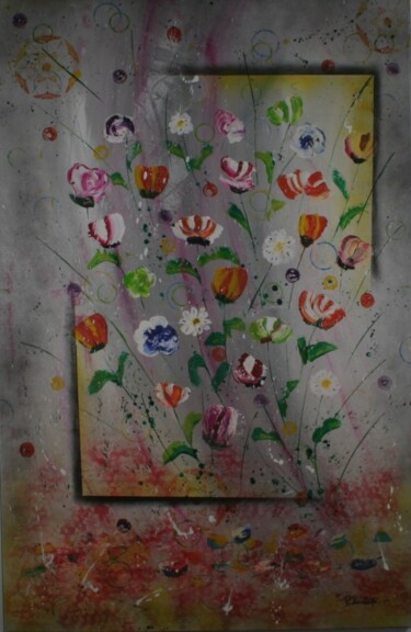 Painting titled "N°60 Bouquet de fle…" by Patrice Gruchala, Original Artwork, Acrylic Mounted on Wood Stretcher frame