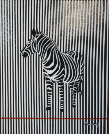 Schilderij getiteld "ZEBRE" door Patrice Gruchala, Origineel Kunstwerk, Graffiti Gemonteerd op Frame voor houten brancard