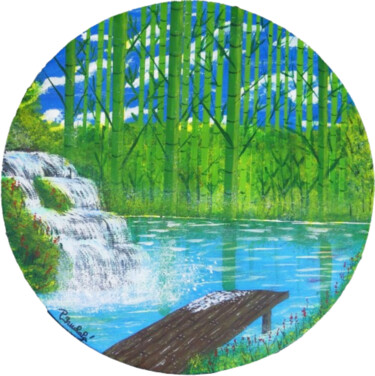 Painting titled "Bambou" by Patrice Gruchala, Original Artwork, Acrylic Mounted on Wood Panel