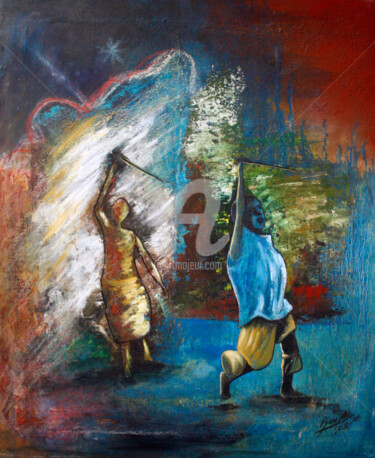 Peinture intitulée ""Danse initiatique"" par Kemplo, Œuvre d'art originale, Huile
