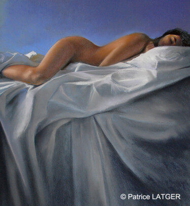 Pintura titulada "nu allongé au drapé" por Patrice Latger, Obra de arte original, Pastel