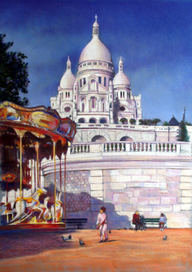 Peinture intitulée "Manège au Sacré-Cœur" par Patrice Latger, Œuvre d'art originale, Pastel