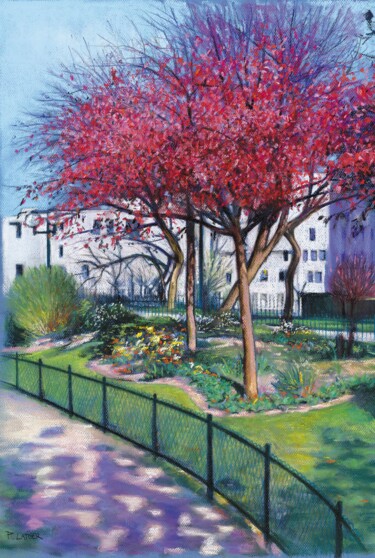 Картина под названием "Arbres rouges au ja…" - Patrice Latger, Подлинное произведение искусства, Пастель