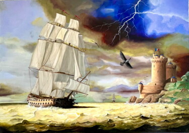 Pintura intitulada "Retour au port avan…" por Patrice Le Houedec, Obras de arte originais, Óleo