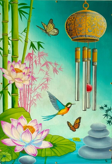 Картина под названием "Jardin zen (Electro…" - Patrice Le Houedec, Подлинное произведение искусства, Масло