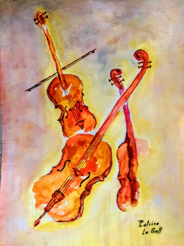 Pintura titulada "** Les Violoncelles…" por Patrice Le Gall, Obra de arte original, Acuarela