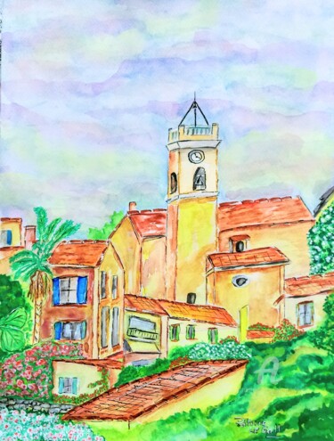 Painting titled "* Le Village de La…" by Patrice Le Gall, Original Artwork, Watercolor