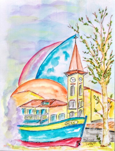 Painting titled "** Direction Nice **" by Patrice Le Gall, Original Artwork, Watercolor