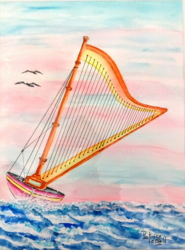 Painting titled "Le Voilier Harpe en…" by Patrice Le Gall, Original Artwork, Watercolor