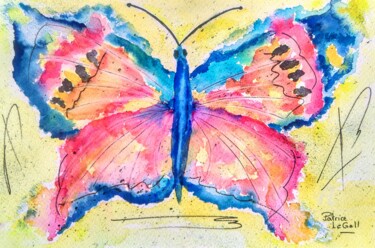 Peinture intitulée "* Le Papillon Danse…" par Patrice Le Gall, Œuvre d'art originale, Aquarelle