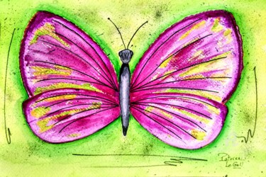 Painting titled "* Le papillon Rouge…" by Patrice Le Gall, Original Artwork, Watercolor