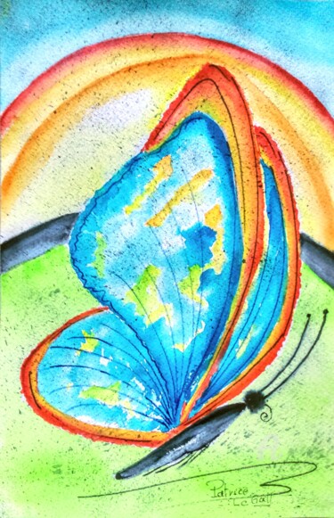 Malerei mit dem Titel "* Le Papillon Brési…" von Patrice Le Gall, Original-Kunstwerk, Aquarell