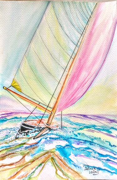 Painting titled "* Vent Arrière *" by Patrice Le Gall, Original Artwork, Watercolor