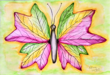 Peinture intitulée "Le Papillon des Vig…" par Patrice Le Gall, Œuvre d'art originale, Aquarelle