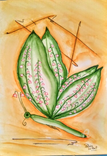 Peinture intitulée "Le Papillon Muguet…" par Patrice Le Gall, Œuvre d'art originale, Aquarelle
