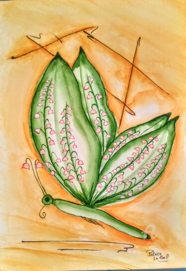 Malerei mit dem Titel "Le Papillon Muguet…" von Patrice Le Gall, Original-Kunstwerk, Aquarell