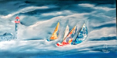 Malerei mit dem Titel "Phare en Mer d'Iroi…" von Patrice Le Gall, Original-Kunstwerk, Acryl
