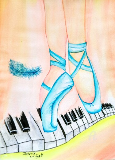 Painting titled "Chaussons de Baller…" by Patrice Le Gall, Original Artwork, Watercolor