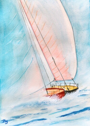 Painting titled "Brume en haute mer." by Patrice Le Gall, Original Artwork, Watercolor