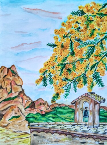 Painting titled "Mimosa dans l'Estér…" by Patrice Le Gall, Original Artwork, Watercolor