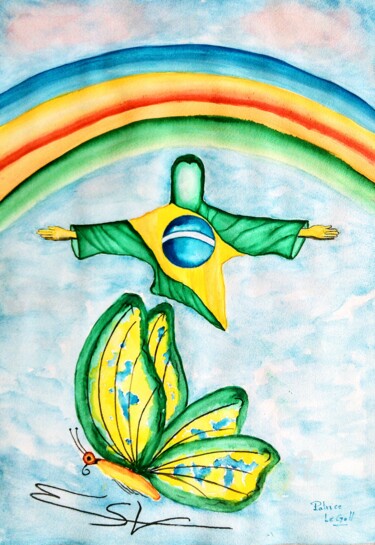 Peinture intitulée "Le Papillon de Rio…" par Patrice Le Gall, Œuvre d'art originale, Aquarelle