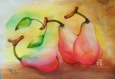 Painting titled "Poires Williams Rou…" by Patrice Le Gall, Original Artwork, Watercolor