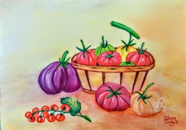 Painting titled "Les Tomates du jard…" by Patrice Le Gall, Original Artwork, Watercolor