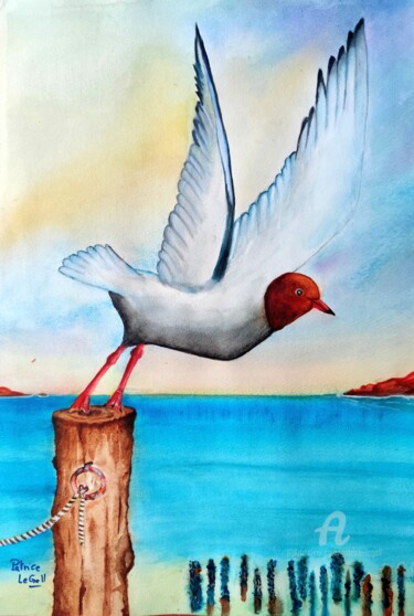 Painting titled "La Mouette Rieuse" by Patrice Le Gall, Original Artwork, Watercolor
