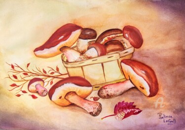 Painting titled "Les Cèpes." by Patrice Le Gall, Original Artwork, Watercolor