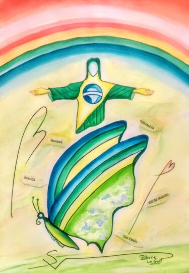 Peinture intitulée "Papillon du Brésil" par Patrice Le Gall, Œuvre d'art originale, Aquarelle