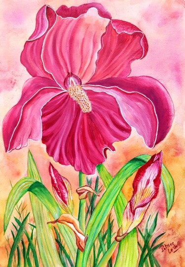Painting titled "L'Iris Pourpre" by Patrice Le Gall, Original Artwork, Watercolor