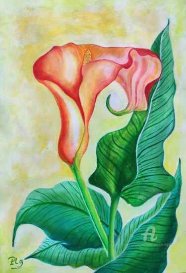 Painting titled "L'Arum Flame" by Patrice Le Gall, Original Artwork, Watercolor