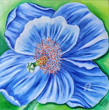 Peinture intitulée "Pavot bleu de l'Him…" par Patrice Le Gall, Œuvre d'art originale, Huile