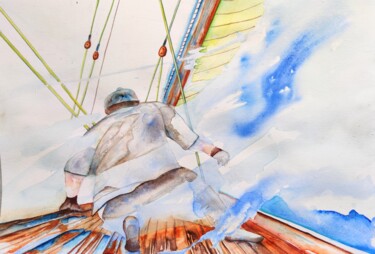 Peinture intitulée "Marin dans la Tempê…" par Patrice Le Gall, Œuvre d'art originale, Aquarelle