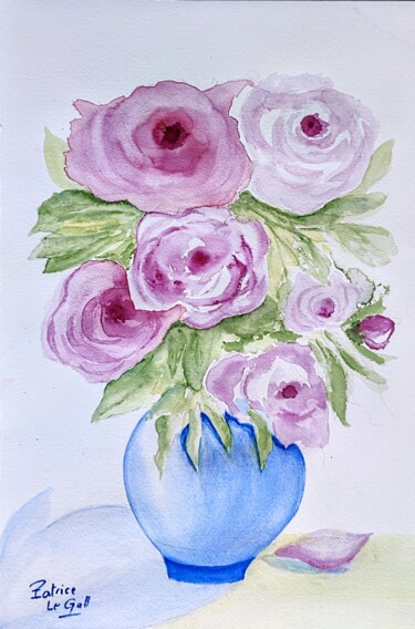 Painting titled "Roses de Mai" by Patrice Le Gall, Original Artwork, Watercolor