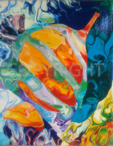 Painting titled "poisson tropical or…" by Patrice Maestri, Original Artwork, Oil