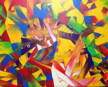 Peinture intitulée "hippocampe colore" par Patrice Maestri, Œuvre d'art originale, Huile