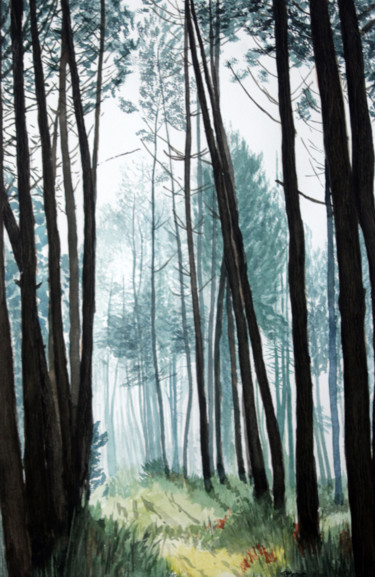 Malerei mit dem Titel "Dans la forêt des L…" von Patrice Manuel, Original-Kunstwerk, Aquarell
