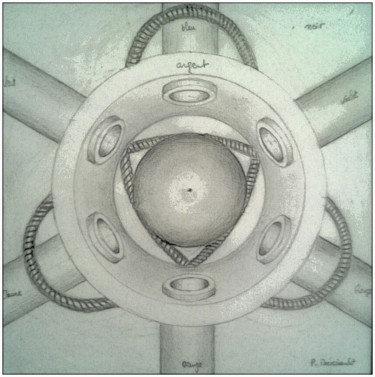 Desenho intitulada "Chromatic Mecano (l…" por Patrice Preveirault, Obras de arte originais, Lápis