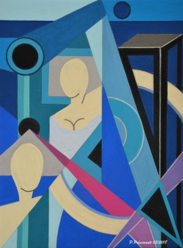 Рисунок под названием "Dualité bleue (le p…" - Patrice Preveirault, Подлинное произведение искусства, Пастель