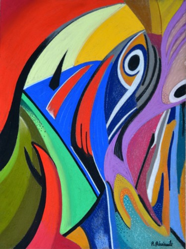 Malerei mit dem Titel "Exotic bird" von Patrice Preveirault, Original-Kunstwerk, Pastell