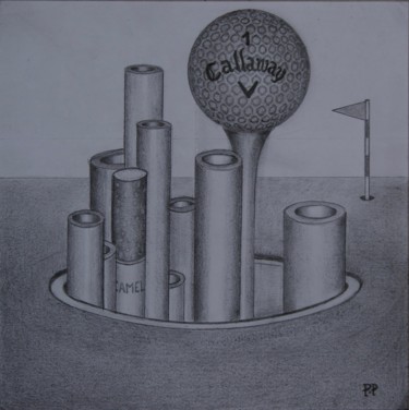 Dessin intitulée "Trou-en-un (la maqu…" par Patrice Preveirault, Œuvre d'art originale, Crayon